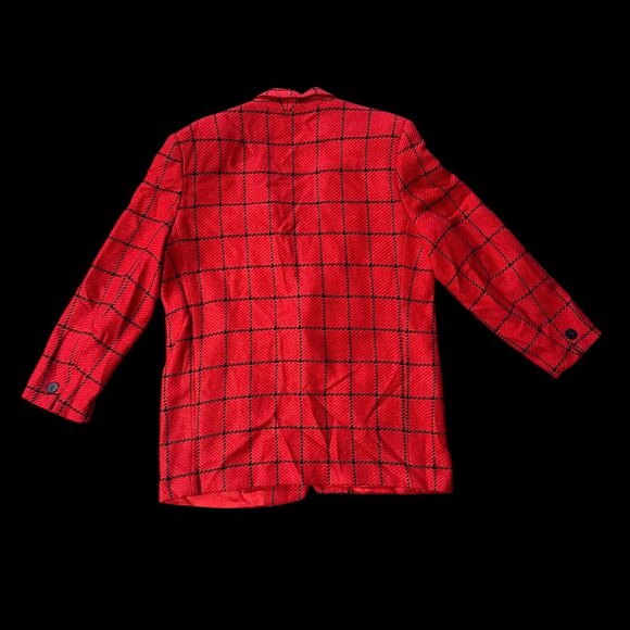 Vintage Red Plaid Blazer Jacket 1980s Pappagallo Size 14 Made In USA As Is - Picture 3 of 8
